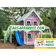 Ahşap Oyun Evi Kaydırak Salıncaklı