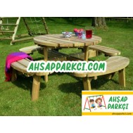 Ahşap Yuvarlak Piknik Masası Oturma Grubu
