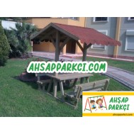 Çatılı Piknik Masası Ahşap Oturma Grubu